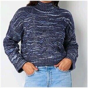 NWT a.n.a. Women’s Sweater XL Mock Neck Blue Sapphire Cable Knit Long Sleeve NEW